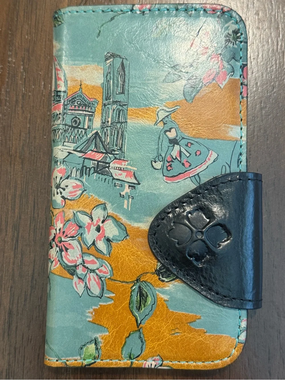 NWT Patricia Nash Leather Brenna Phone Wallet iPhone X Postcard Italian Print